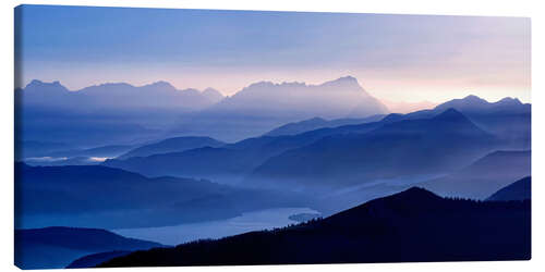 Stampa su tela Walchensee with Zugspitze in the evening light