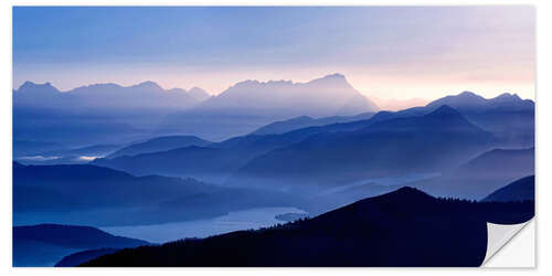 Naklejka na ścianę Walchensee with Zugspitze in the evening light