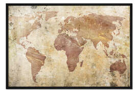 Gerahmter Kunstdruck Weltkarte auf Stein