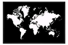 Gerahmter Kunstdruck Weltkarte negativ