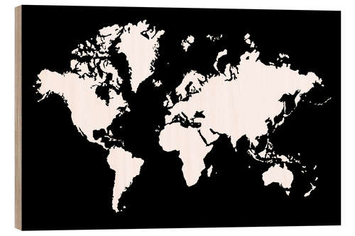 Holzbild Weltkarte negativ