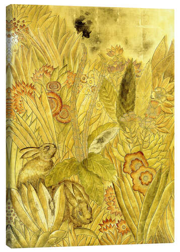 Stampa su tela Rabbits and Flowers