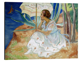 Aluminiumtavla  Young woman with an Umbrella, Saint Maxime - Henri Lebasque