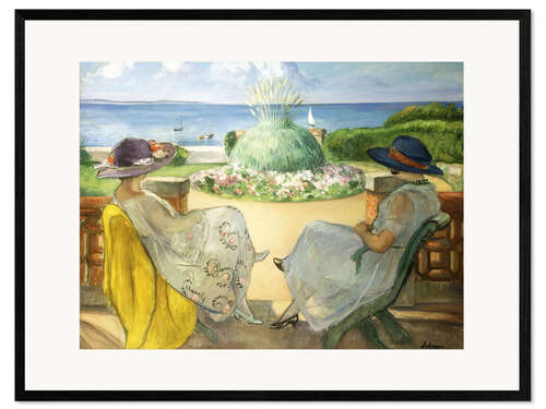 Kehystetty taidepainatus Two Young Women on a Terrace by the Sea