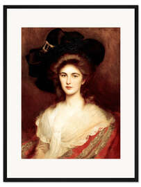 Gerahmter Kunstdruck Elegante Dame mit einem schwarzen Hut