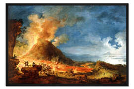 Gerahmter Kunstdruck Ausbruch des Vesuv mit Schaulustigen im Vordergrund.