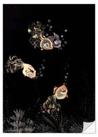 Wall sticker Underwater scene with red and golden fish