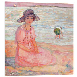 Foam board print Woman in the Pink Dress by the Sea