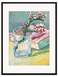 Framed art print Flowering almond branch in a glass with a book - Vincent van Gogh