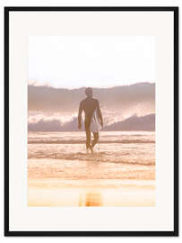 Gerahmter Kunstdruck Einsamer Surfer am Strand