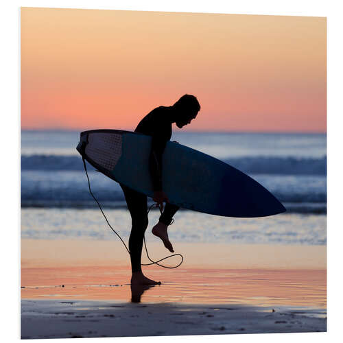 Cuadro de PVC Silhouette of male surfer on the beach