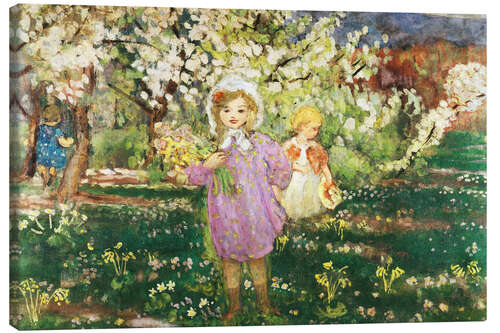 Quadro em tela Children in an Orchard in Blossom