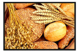 Gerahmter Kunstdruck Getreidesorten und leckeres Brot