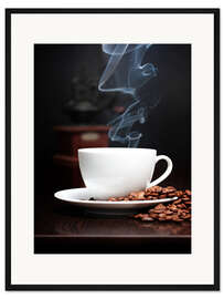 Gerahmter Kunstdruck Kaffeetasse mit Rauch