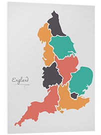 Foam board print England map modern abstract with round shapes