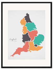 Gerahmter Kunstdruck England Landkarte modern abstrakt mit runden Formen