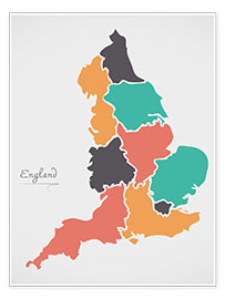 Poster England Landkarte modern abstrakt mit runden Formen