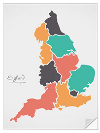 Selvklebende plakat England map modern abstract with round shapes