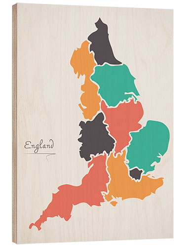 Wood print England map modern abstract with round shapes