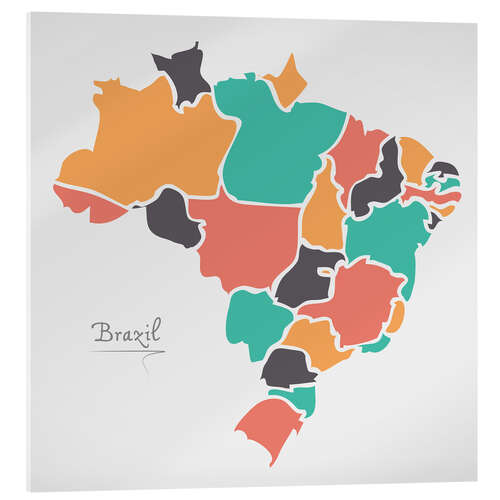 Cuadro de metacrilato Brazil map modern abstract with round shapes