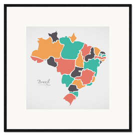 Framed art print Brazil map modern abstract with round shapes