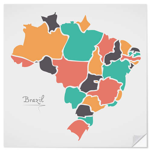 Selvklebende plakat Brazil map modern abstract with round shapes