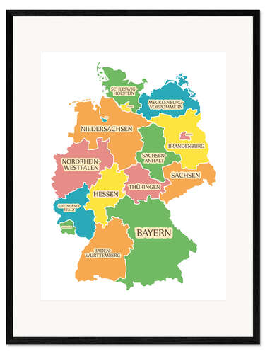 Ingelijste kunstdruk Germany map with labels for learning children