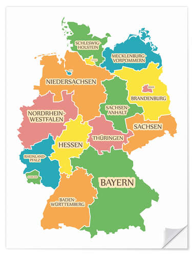 Selvklebende plakat Germany map with labels for learning children