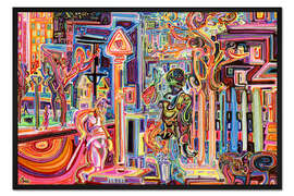 Gerahmter Kunstdruck Der Mann, der ein Feuerzeug und eine Ente und eine Schlange ist