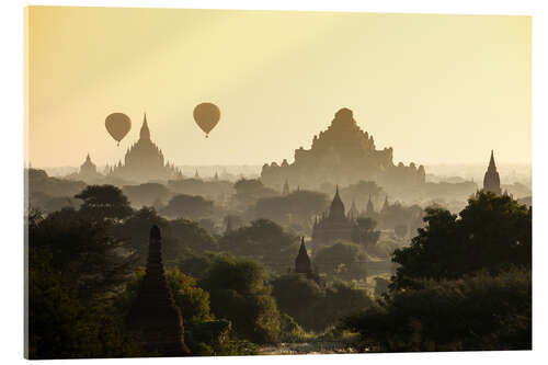 Acrylglasbild Ballon über Pagoden in Bagan