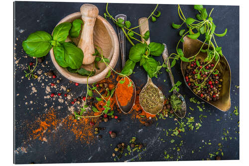 Gallery print Mortar with herbs and spice