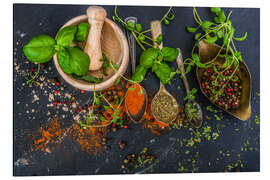 Magnettafel Mörser mit Kräutern und Gewürzen