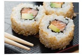 Stampa su PVC Sushi on wooden plate with chopsticks