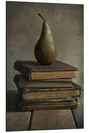 Aluminiumsbilde Still life with books and pear