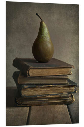 Foam board print Still life with books and pear