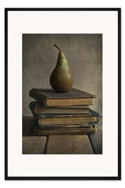 Gerahmter Kunstdruck Stilleben mit Büchern und Birne