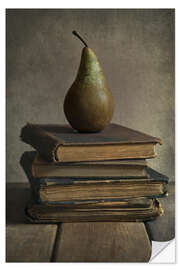 Selvklebende plakat Still life with books and pear