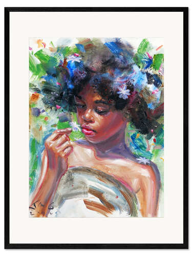 Gerahmter Kunstdruck Gina mit blauen Blüten II