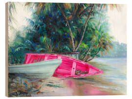 Wood print pink boat on side