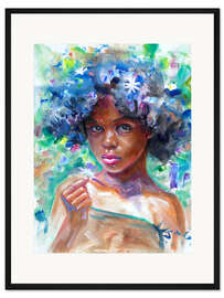 Gerahmter Kunstdruck Gina mit blauen Blüten