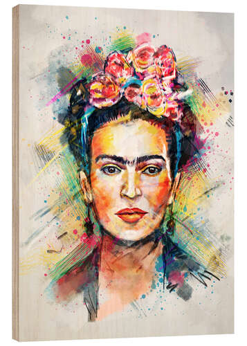 Quadro de madeira Frida Kahlo Flower Pop