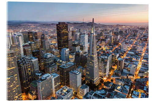 Stampa su vetro acrilico Aerial of San Francisco downtown at dusk, USA