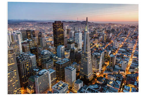 Tableau en PVC Aerial of San Francisco downtown at dusk, USA