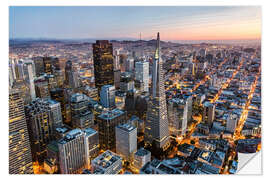 Naklejka na ścianę Aerial of San Francisco downtown at dusk, USA