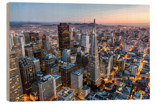 Trätavla Aerial of San Francisco downtown at dusk, USA