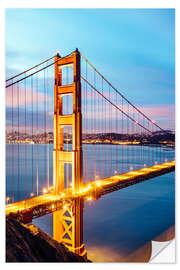 Selvklebende plakat Dawn on the Golden gate bridge, San Francisco, USA