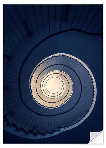 Selvklæbende plakat Spiral Staircase in blue colors