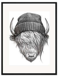 Gerahmter Kunstdruck Stier mit Mütze