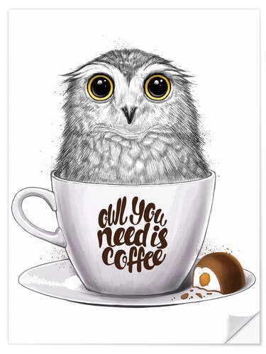 Adesivo murale Owl you need is coffee