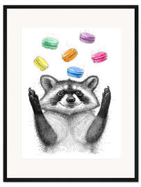 Gerahmter Kunstdruck Waschbär und Macarons